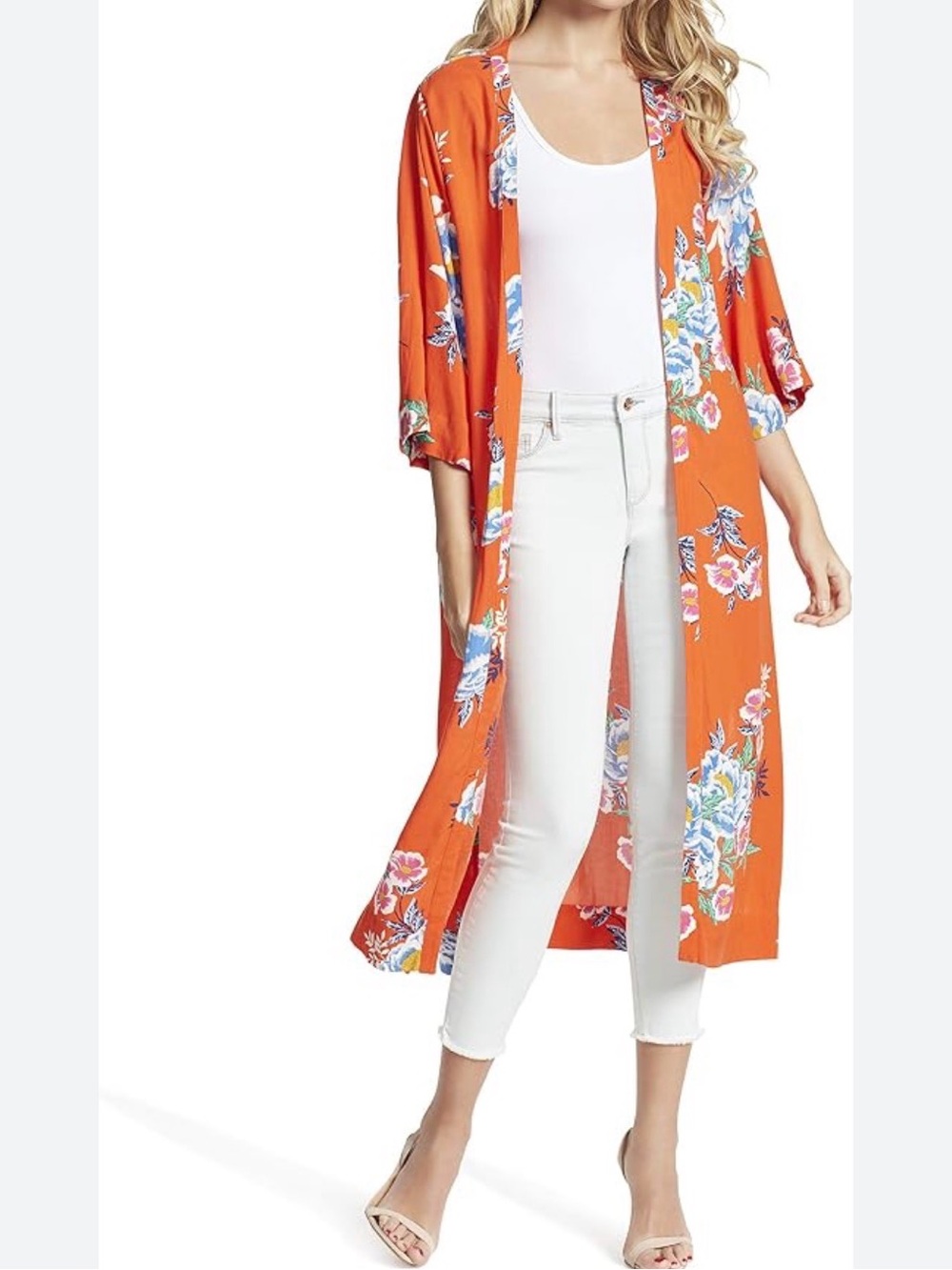 Jessica Simpson Orange Floral Kimono Duster